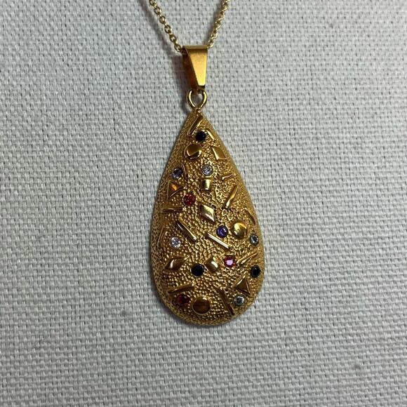 Vintage 80s Stainless Gold Toned Earring and Necklace Set - Picture 3 of 6